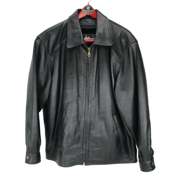 A1 Global Black Genuine Leather Jacket Size L w/ Zip in Liner - Anjum Collection - Picture 1 of 10
